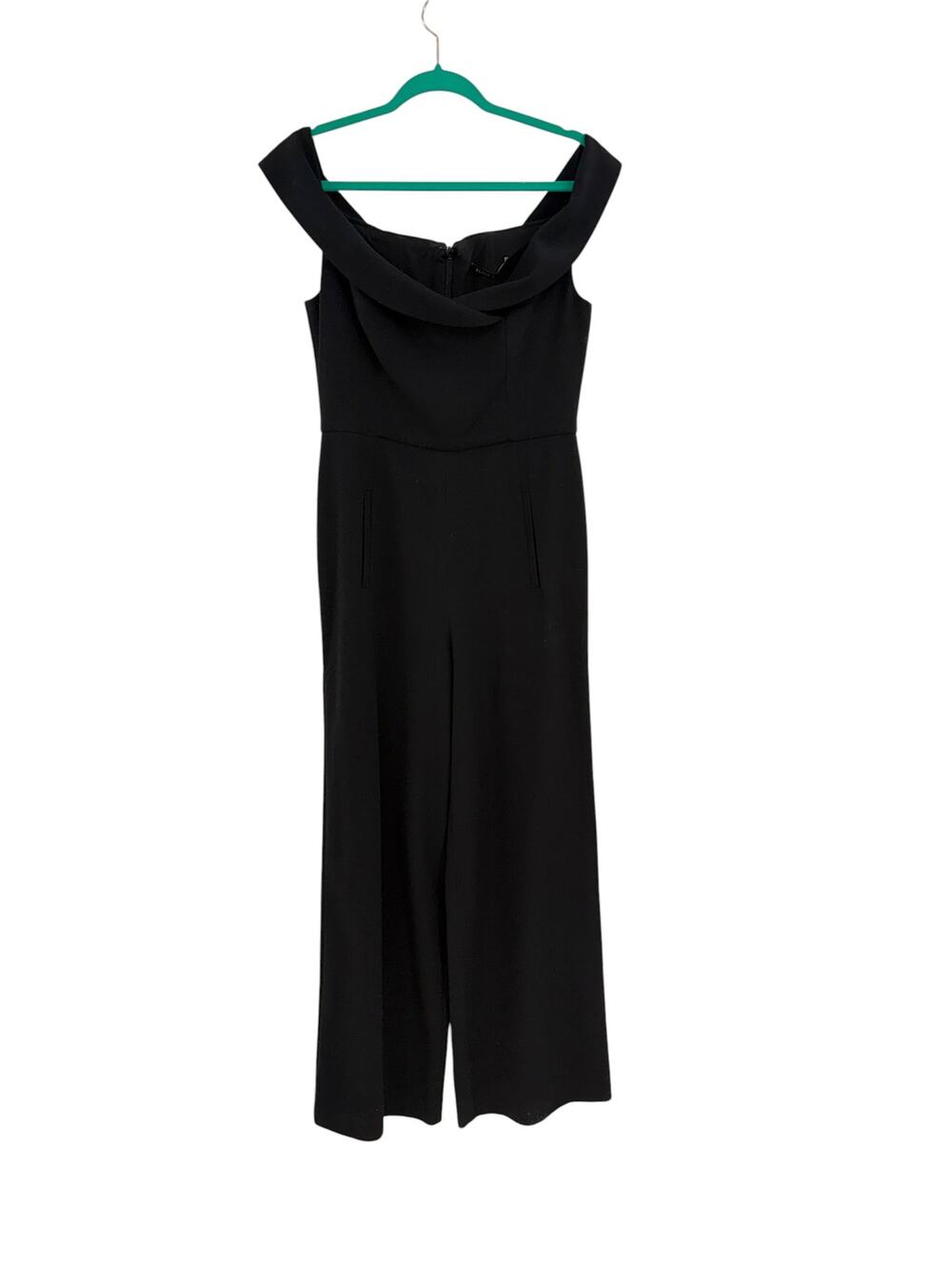 Black Halo Off Shoulder Wide Leg Jumpsuit Black Formal Pockets Size 10 NWT